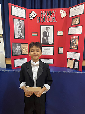Memorial 4th Grade Wax Museum display about Harry Houdini